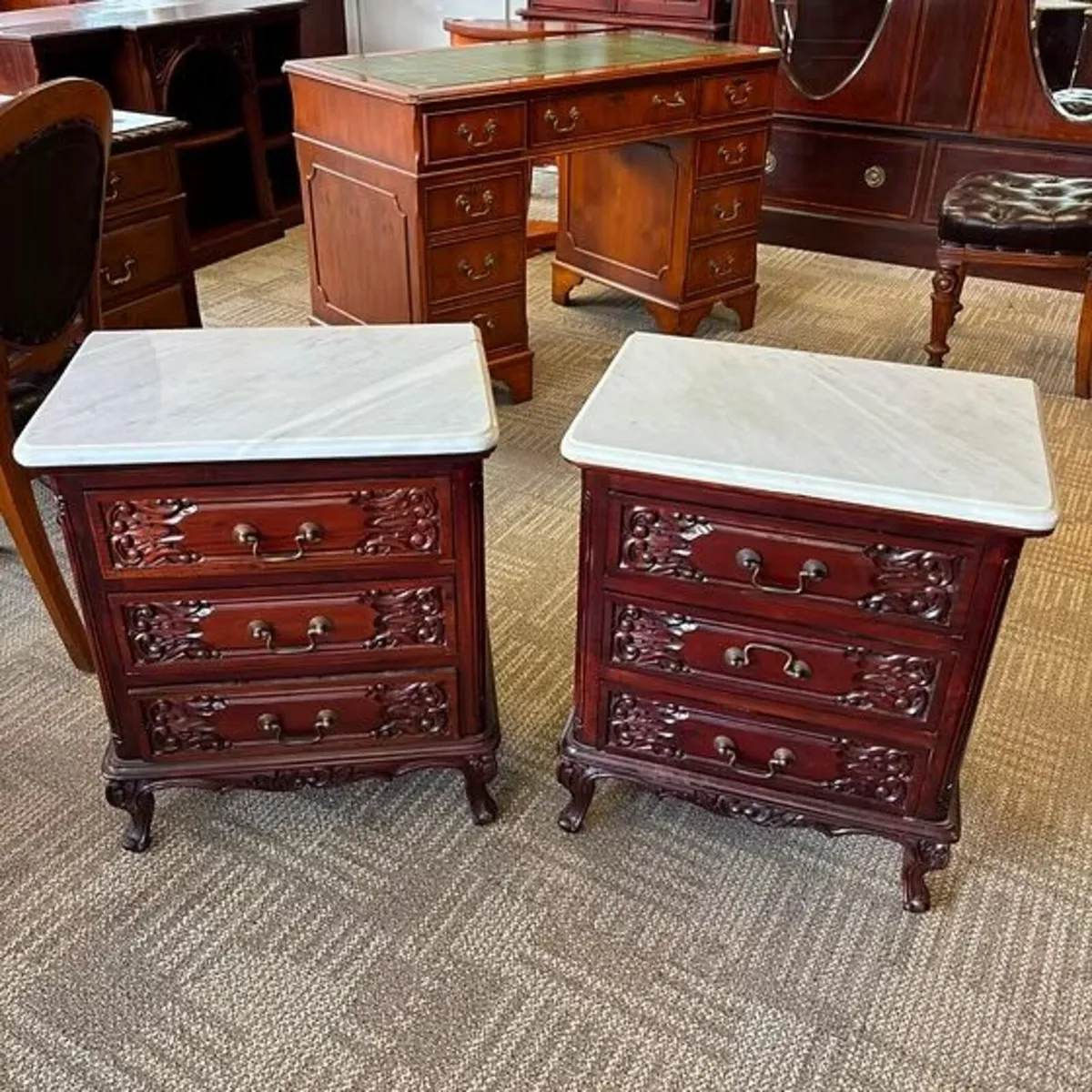 Vintage, 20th-century mahogany marble-topped bedsi