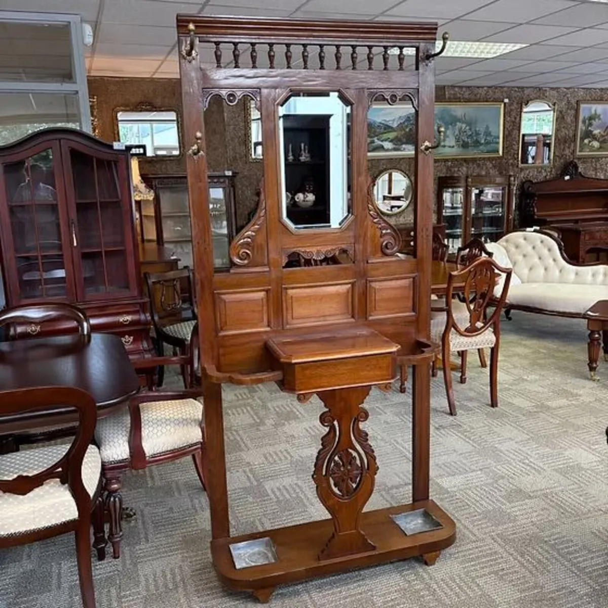Victorian oak hall stand & centre mirror