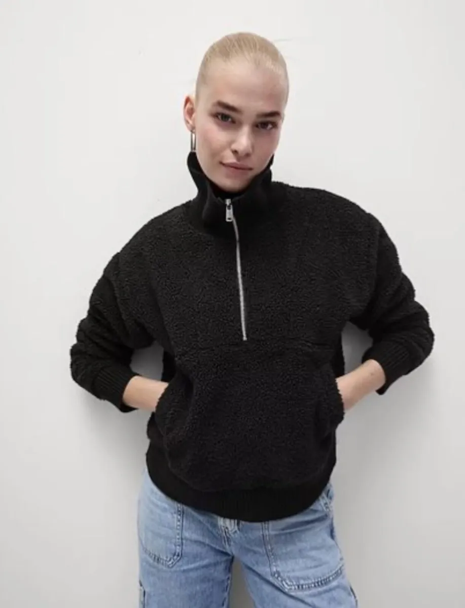 Marks & Spencer Borg textured half-zip sweatshirt - Image 3