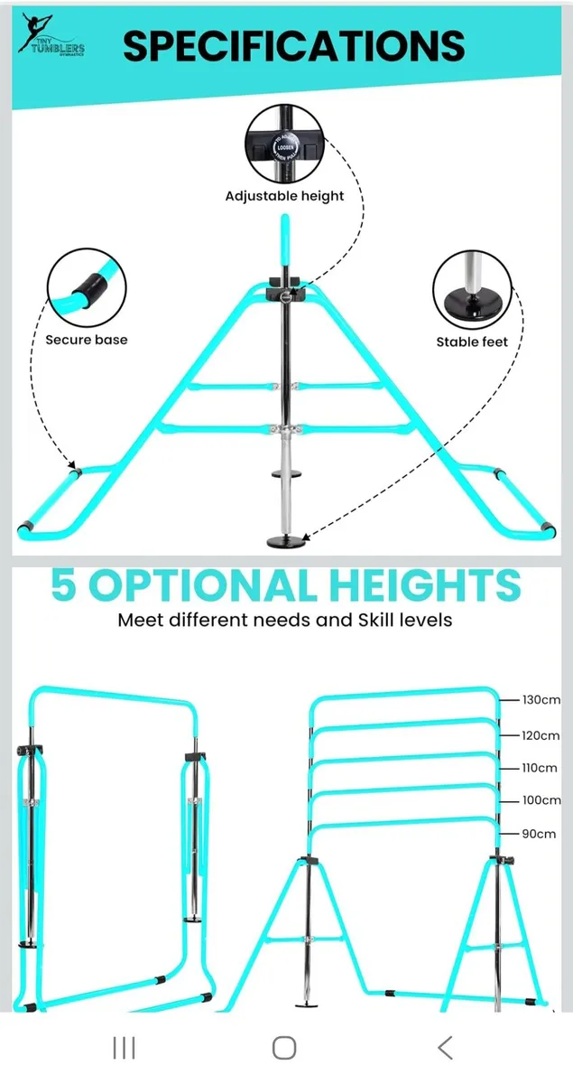 Blue Foldable Gymnastics bar - Image 2
