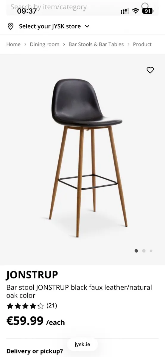 Black leather bar chair x2 Jysk - Image 1