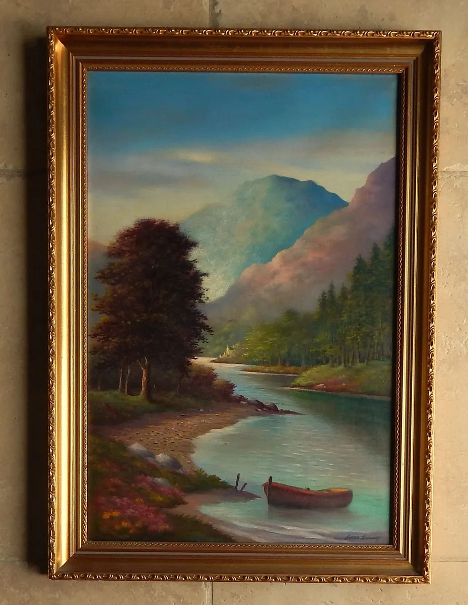 Large Signed Oil on Board Painting - Image 1