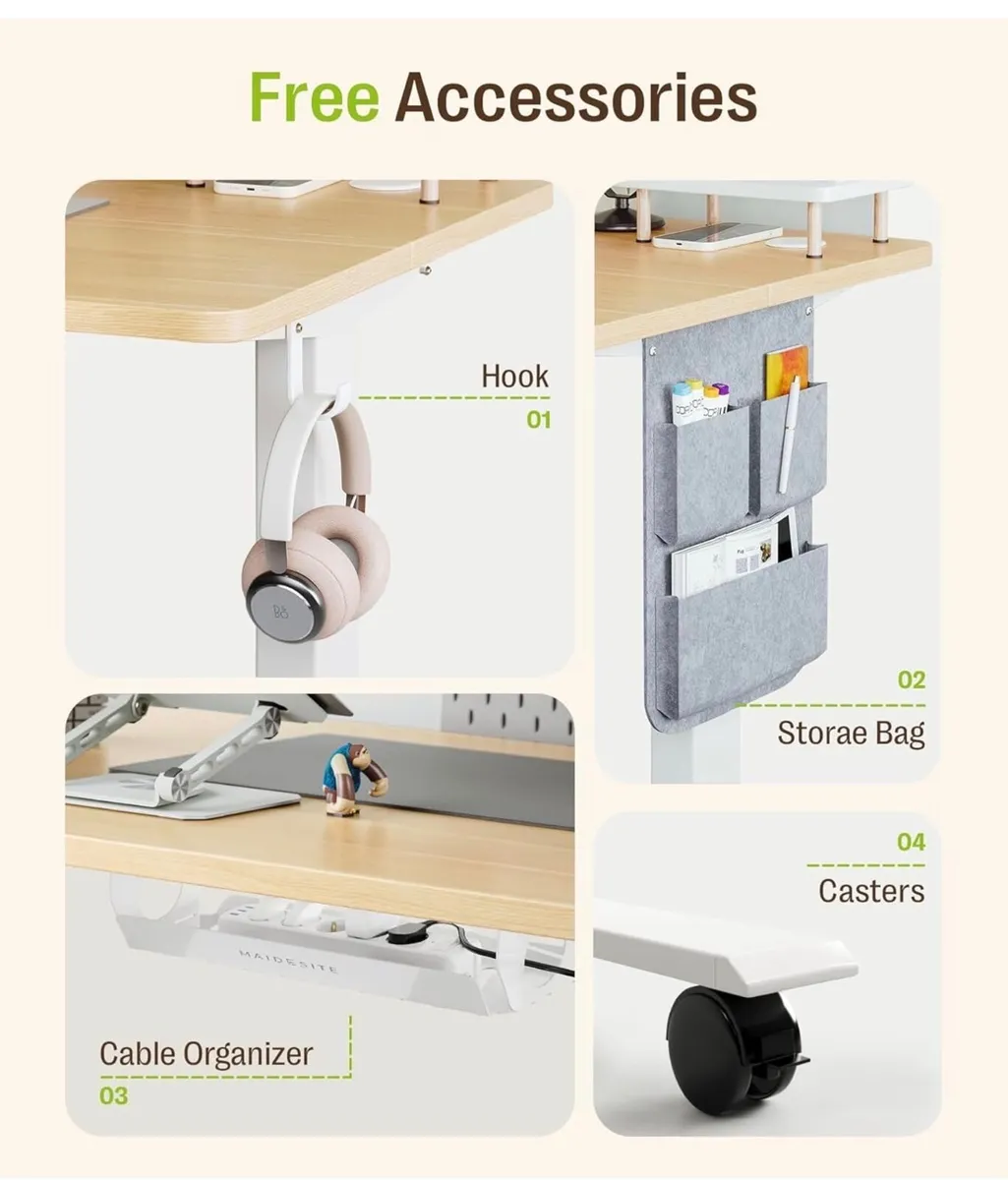 Electric Height Adjustable Standing Desk, 100x60cm - Image 3