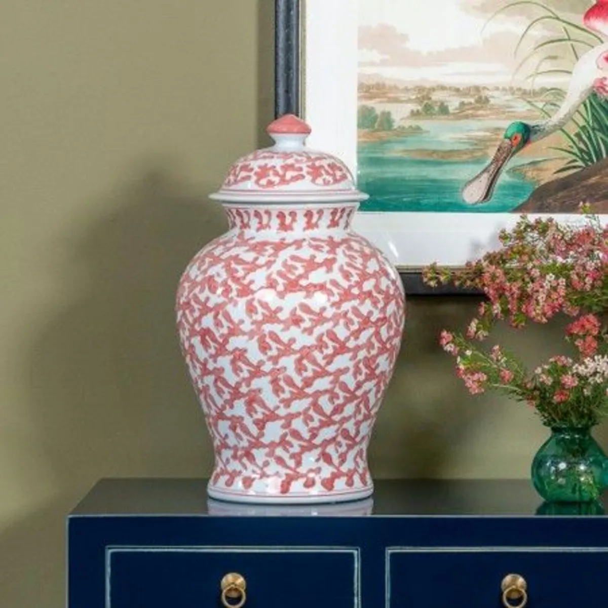 Coral Patterned Ceramic Temple Jar - Image 2