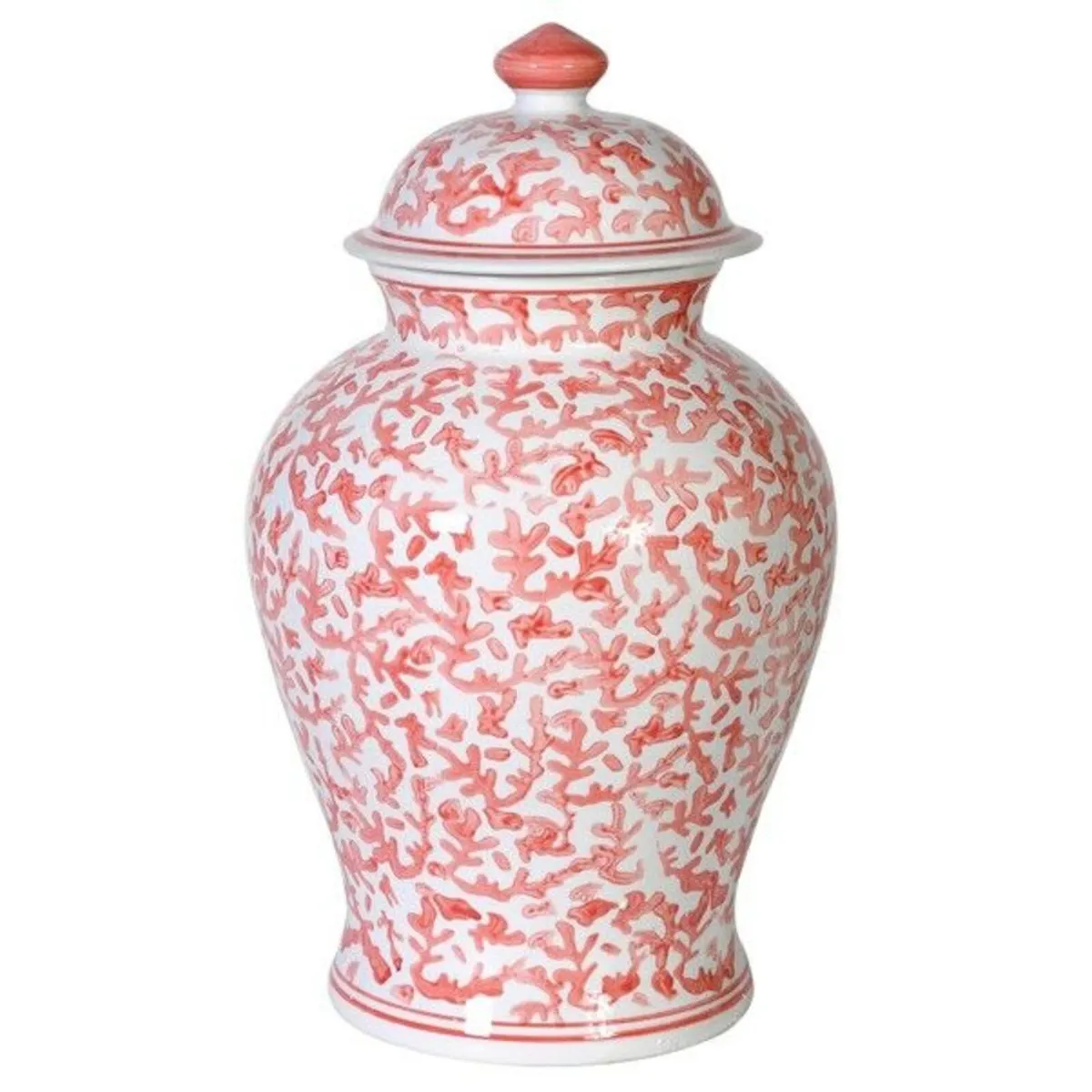 Coral Patterned Ceramic Temple Jar - Image 1