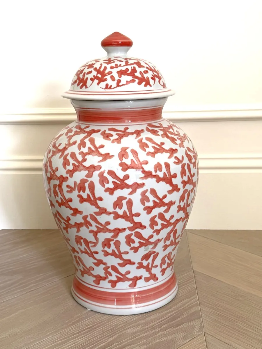 Coral Patterned Ceramic Temple Jar - Image 3