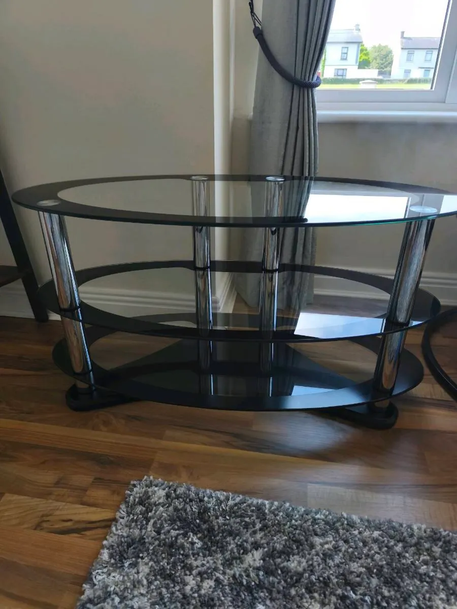 Modern 3-Tier Glass TV Stand – Black & Chrome - Image 1
