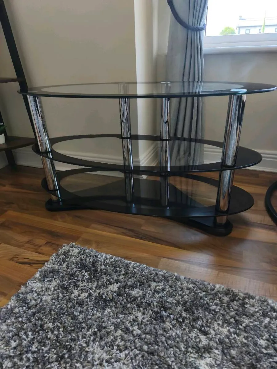 Modern 3-Tier Glass TV Stand – Black & Chrome - Image 2