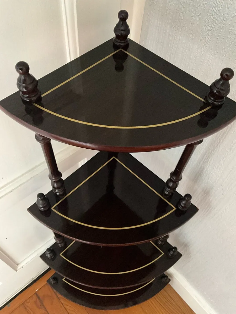 Ornate Corner Shelf with Inlaid Wood - Image 3