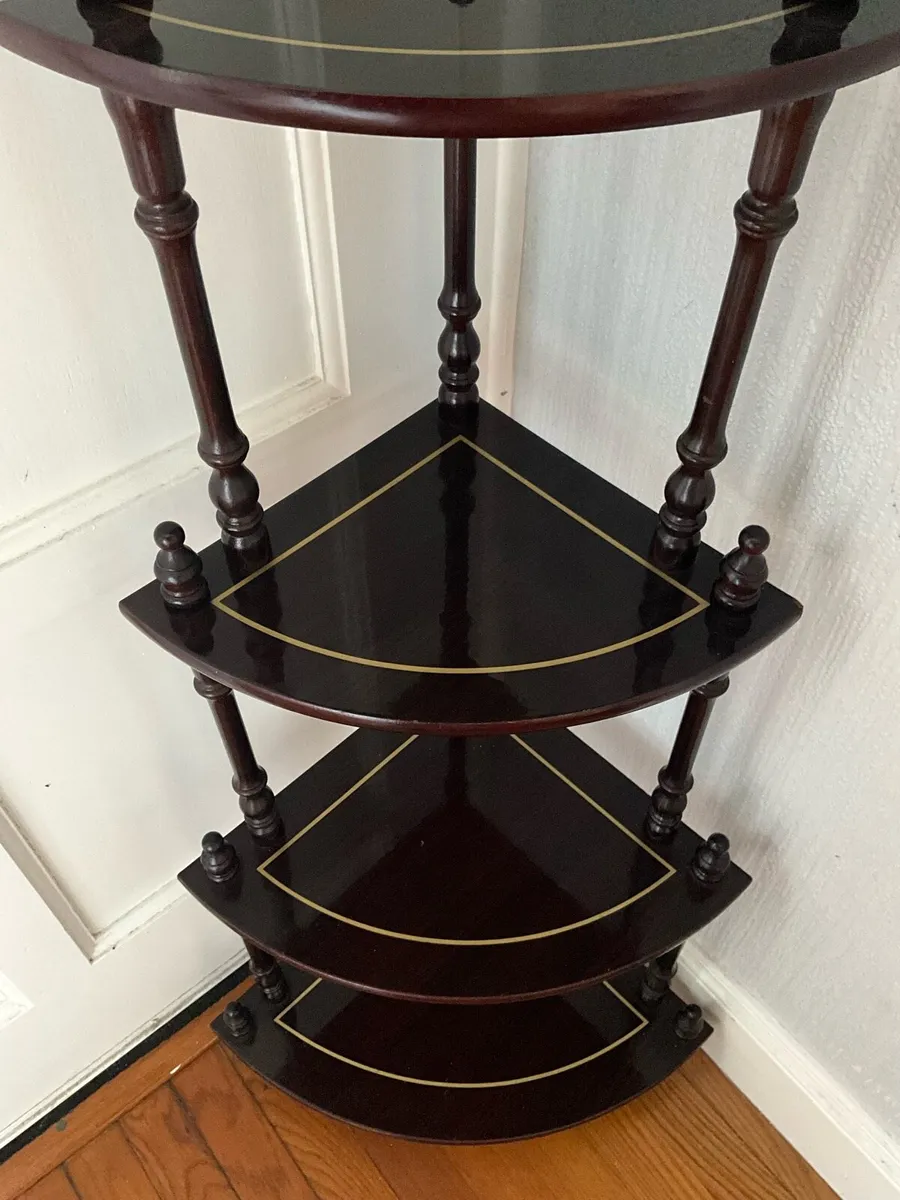 Ornate Corner Shelf with Inlaid Wood - Image 4