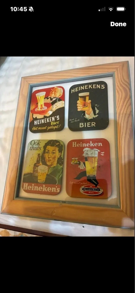 Framed Vintage Heineken Metal Coasters - Image 1