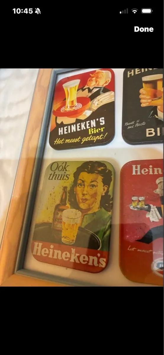 Framed Vintage Heineken Metal Coasters - Image 4