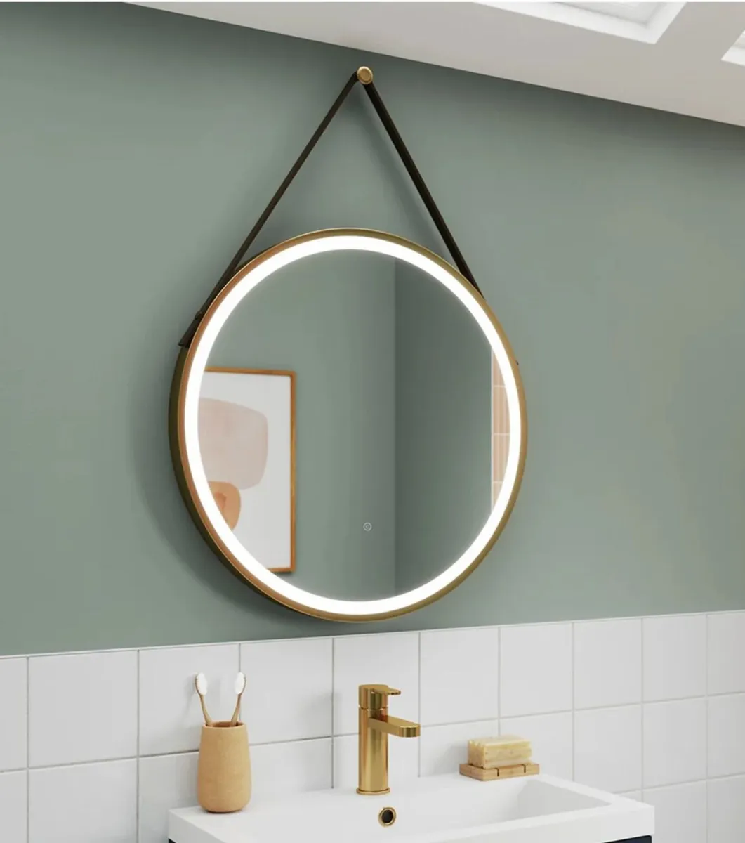 Gold Hanging Round Led Mirror - Image 1