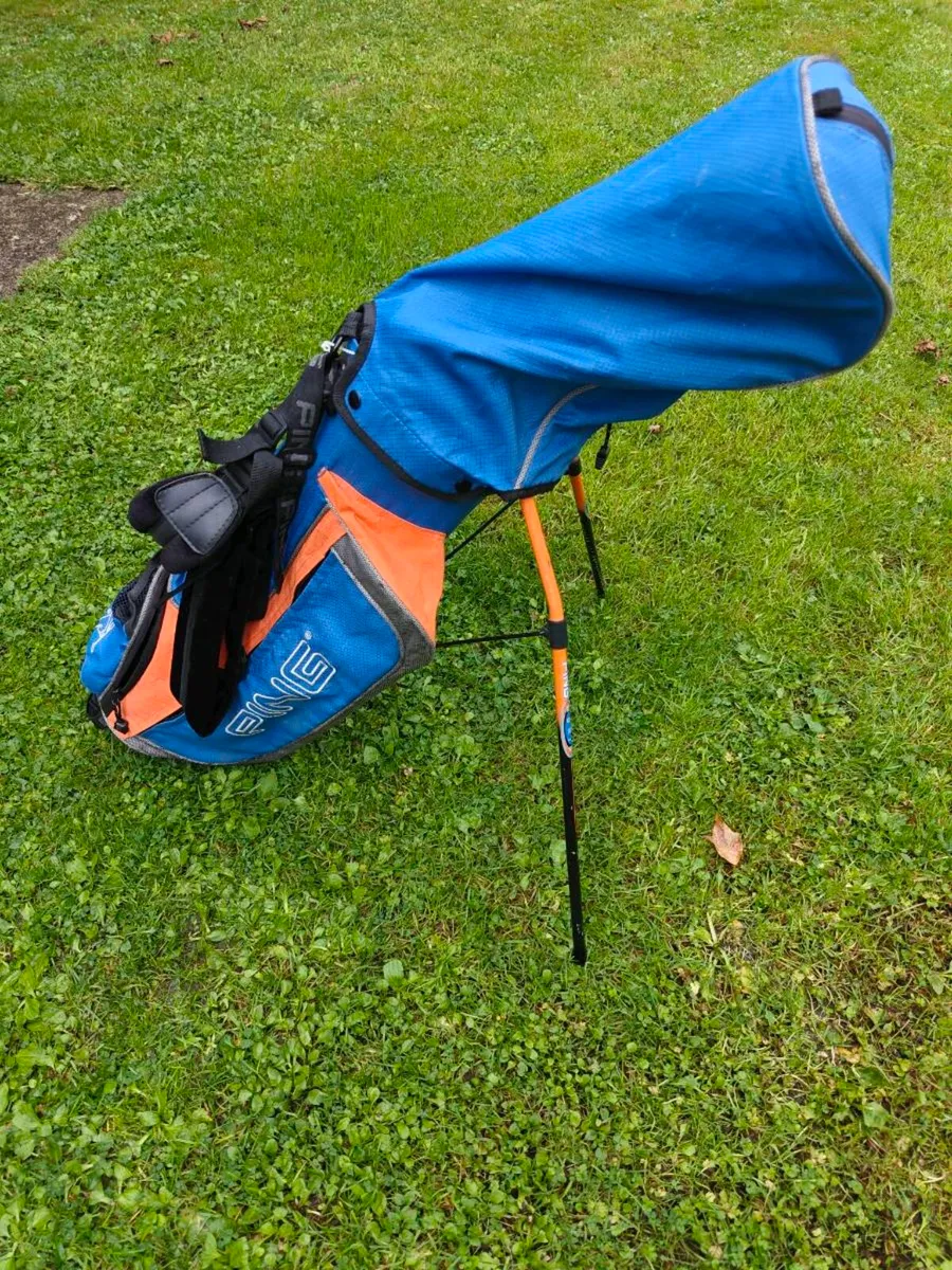 Ping Kids golf clubs, trolley & shoes - Image 1
