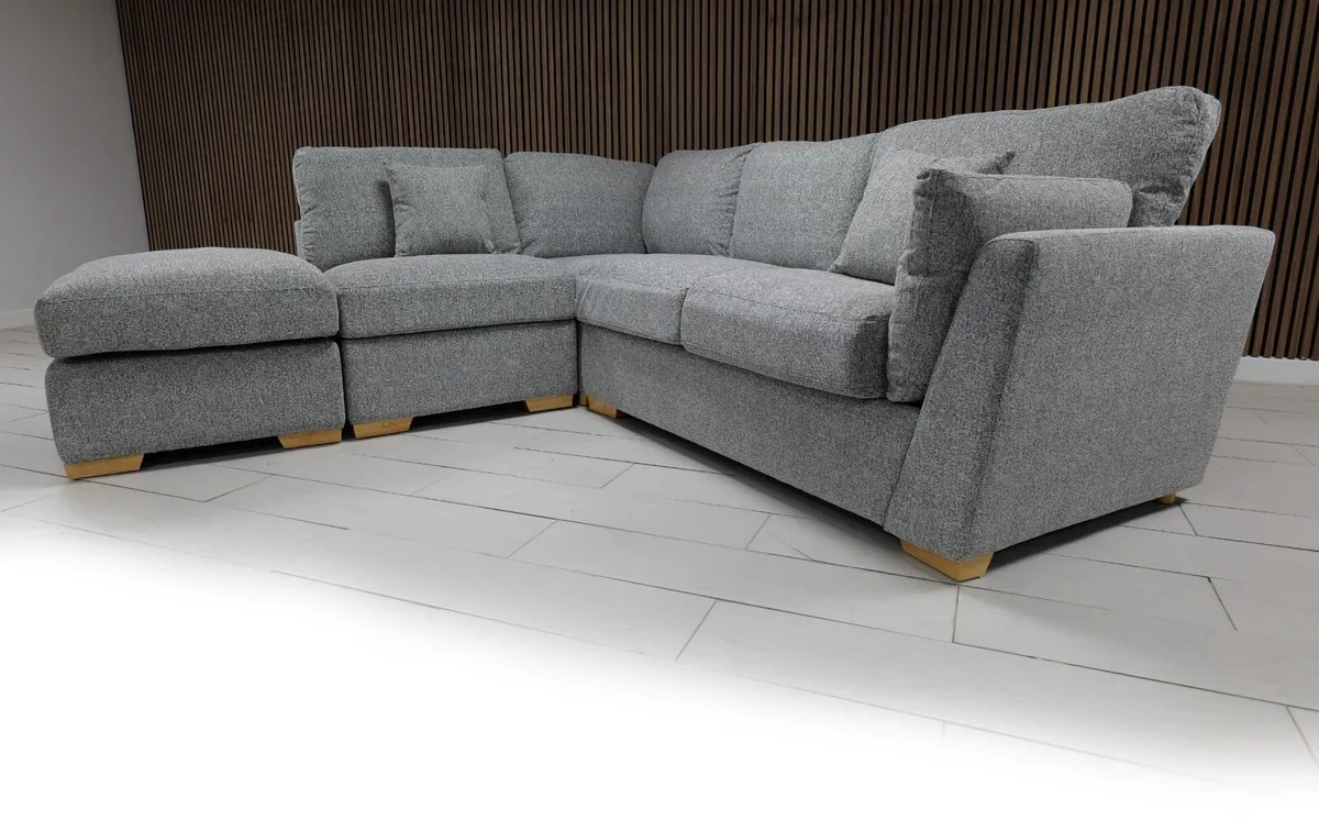 Emme L Shape Beige & Grey Fabric Sofa - Image 2