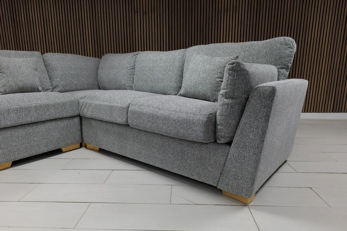 Emme L Shape Beige & Grey Fabric Sofa - Image 3