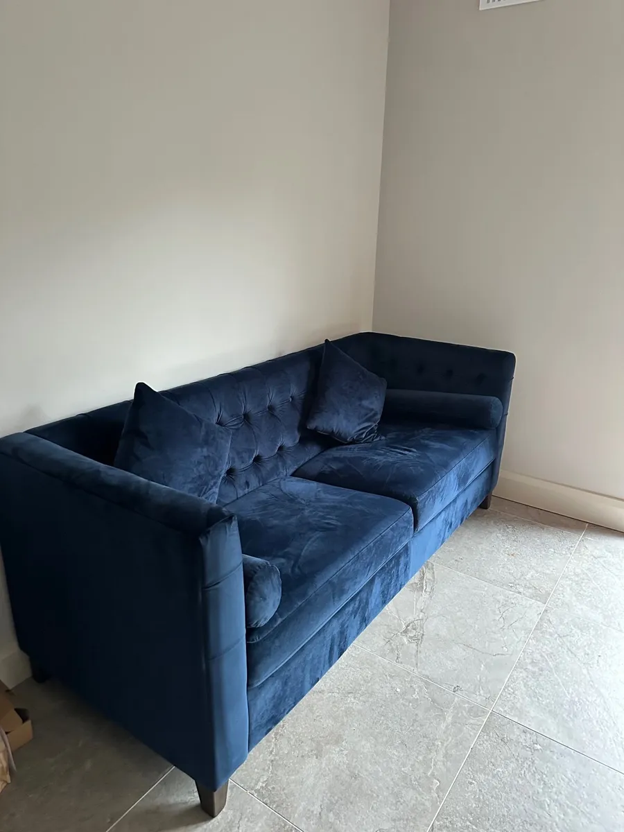 Velvet Navy Couch - Image 1
