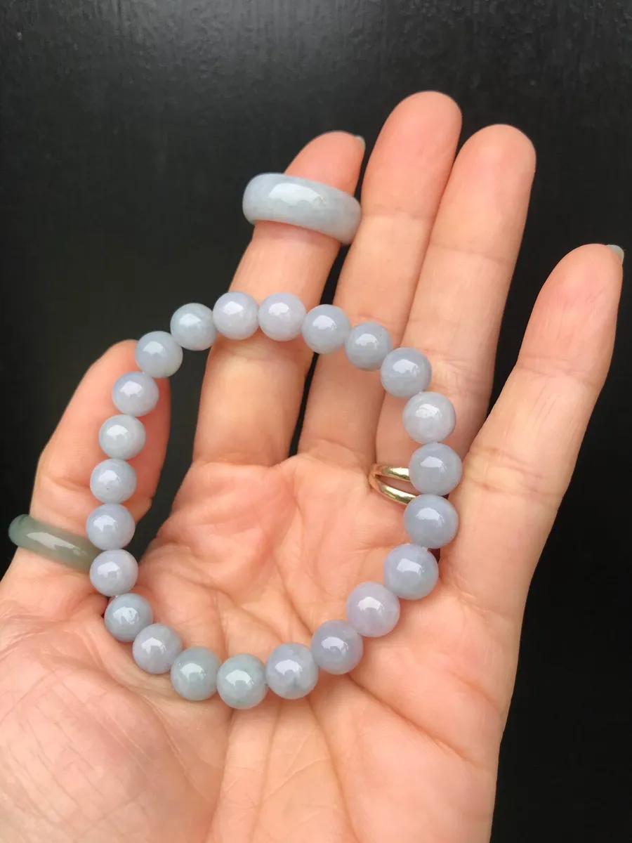 Grade A Natural Burma Jade Bead Bracelet & Ring - Image 2