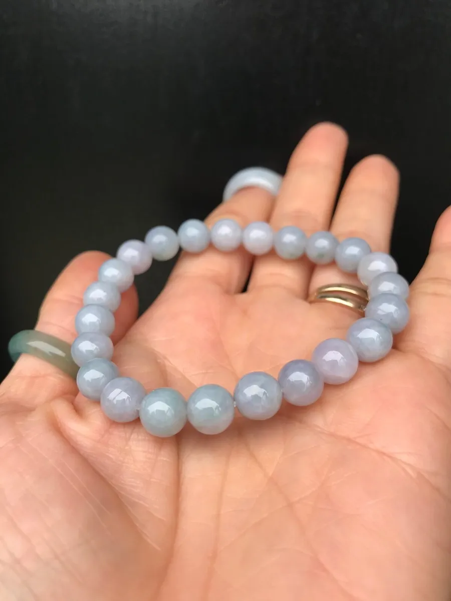 Grade A Natural Burma Jade Bead Bracelet & Ring - Image 1