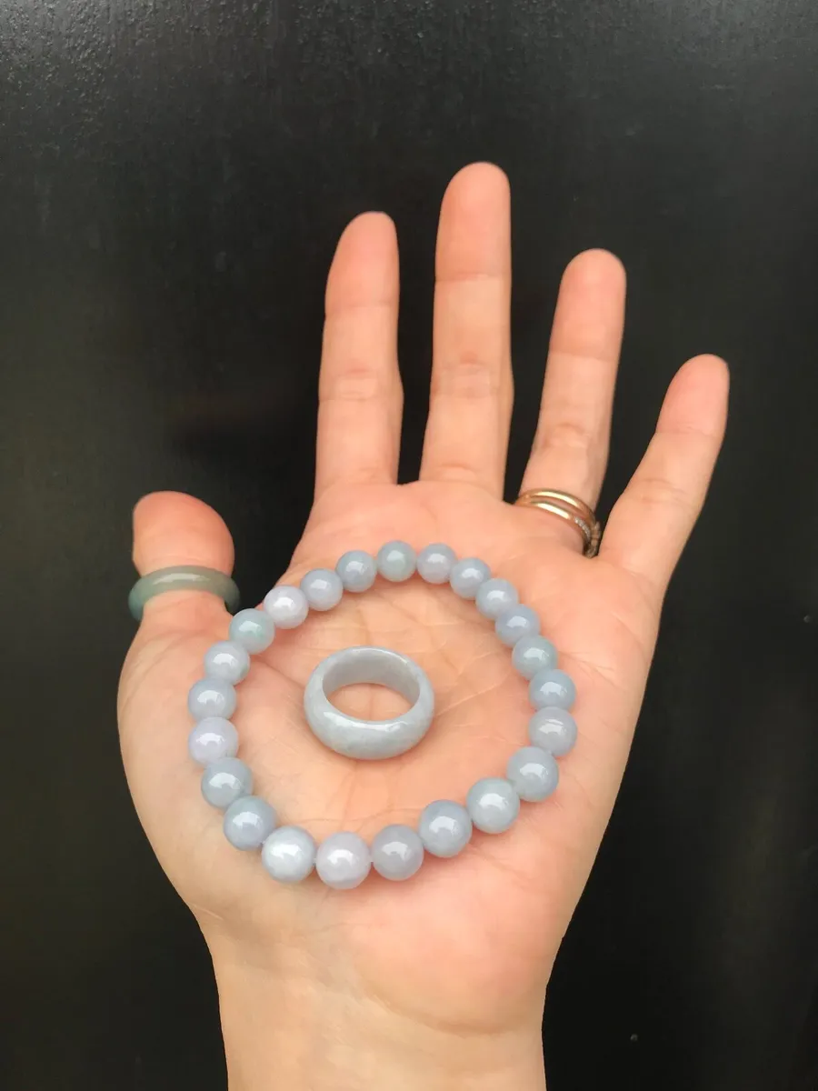 Grade A Natural Burma Jade Bead Bracelet & Ring - Image 4