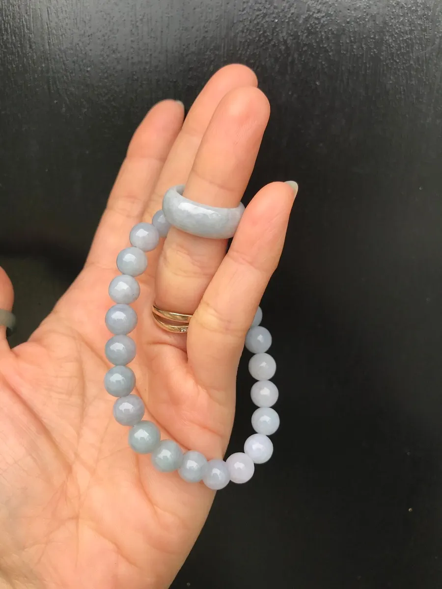 Grade A Natural Burma Jade Bead Bracelet & Ring - Image 3