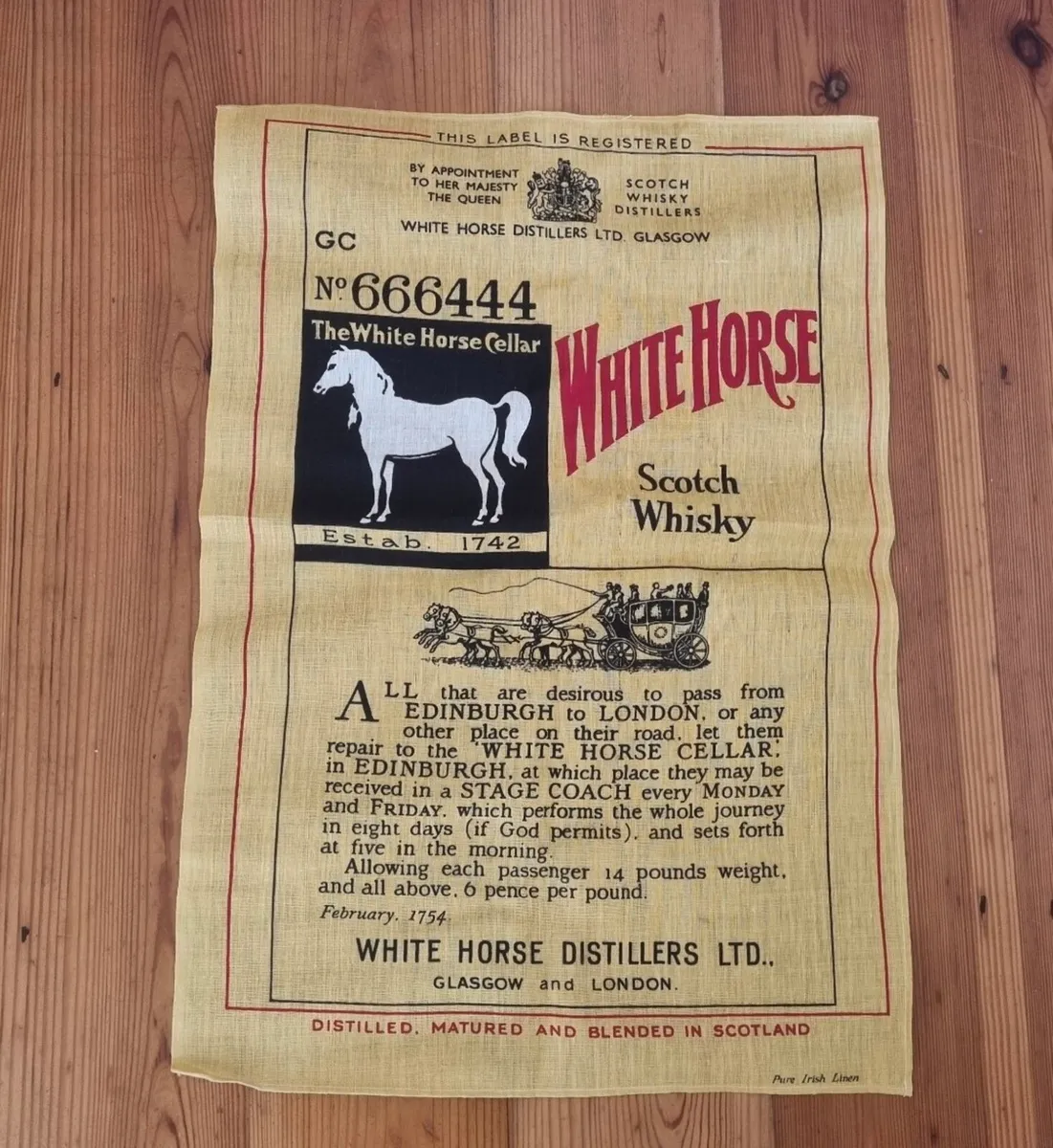 White Horse Whiskey Vintage Teatowel - Image 1