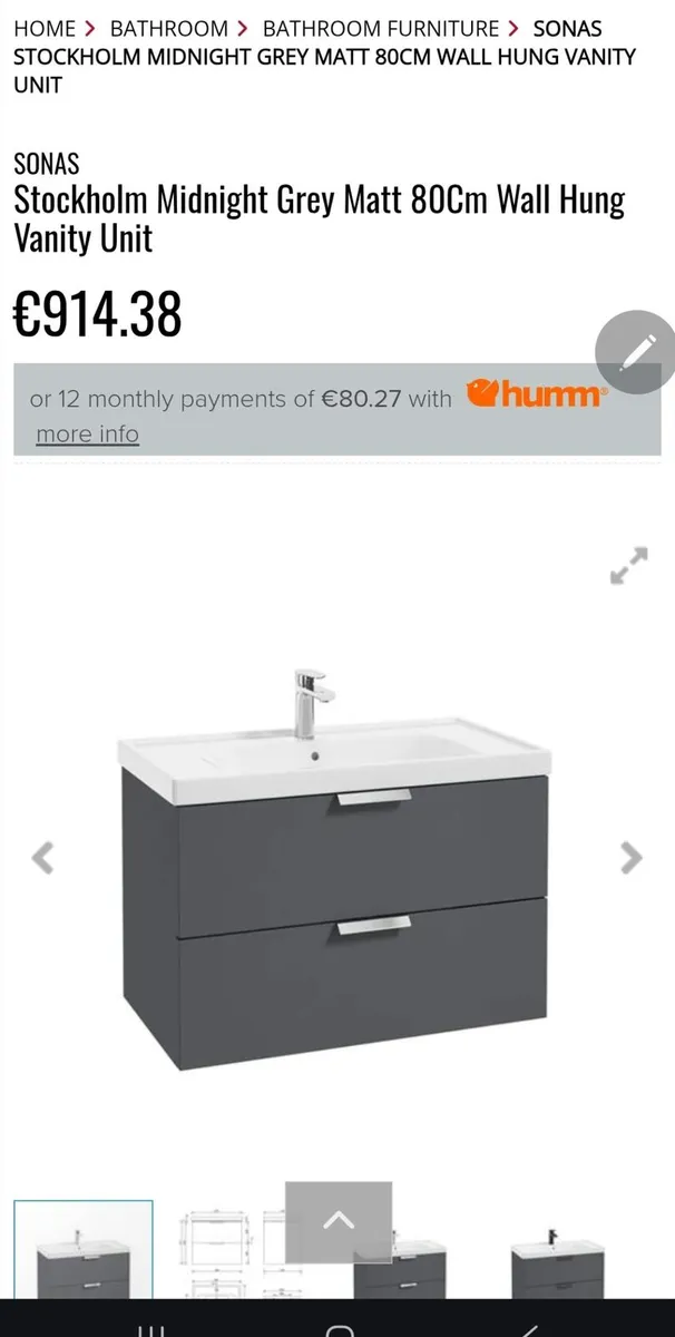 BRAND NEW SONAS STOCKHOLM 80CM WALL-HUNG VANITY - Image 1