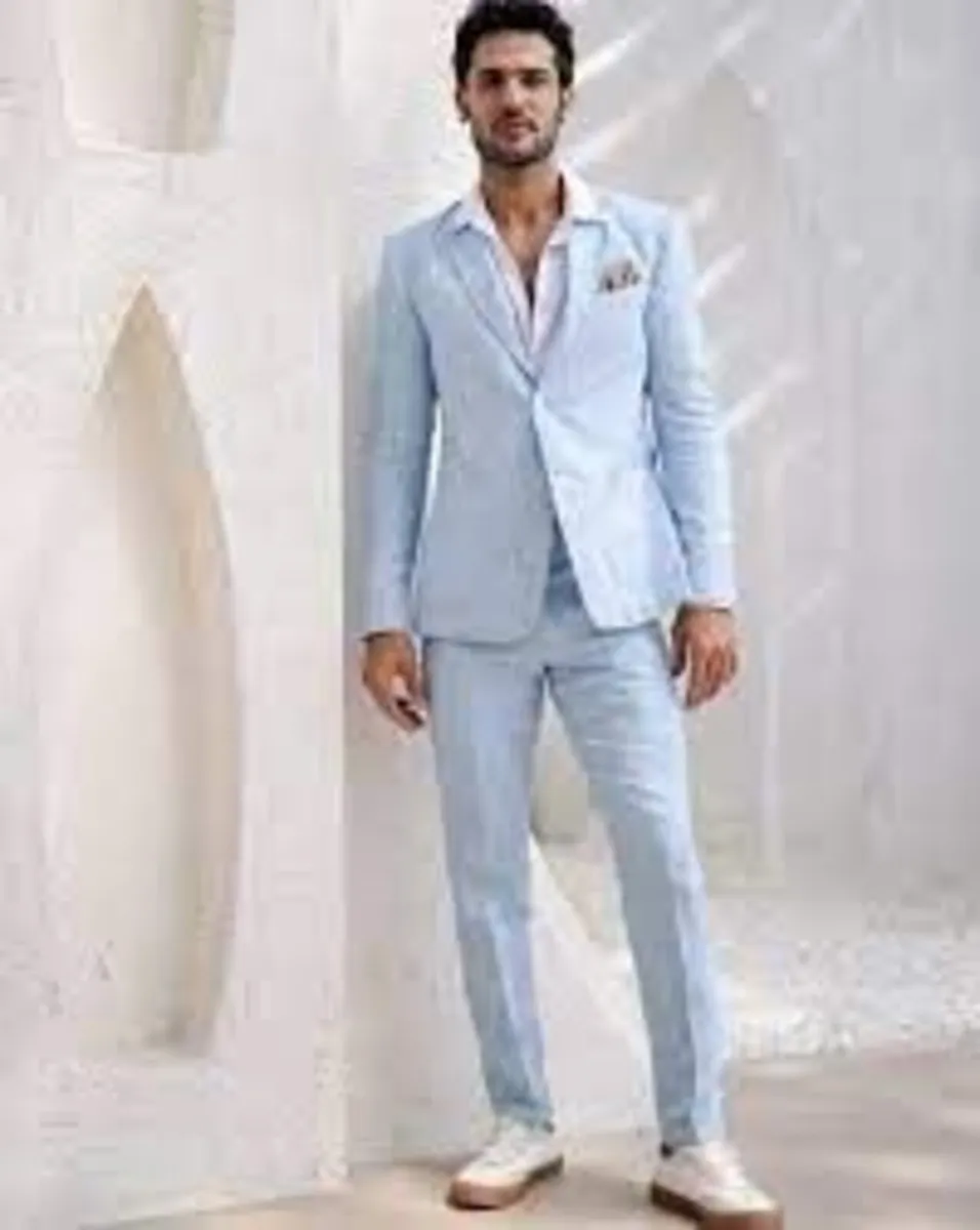 44L Male 2 Piece Light Blue White Suit For Men - Image 2