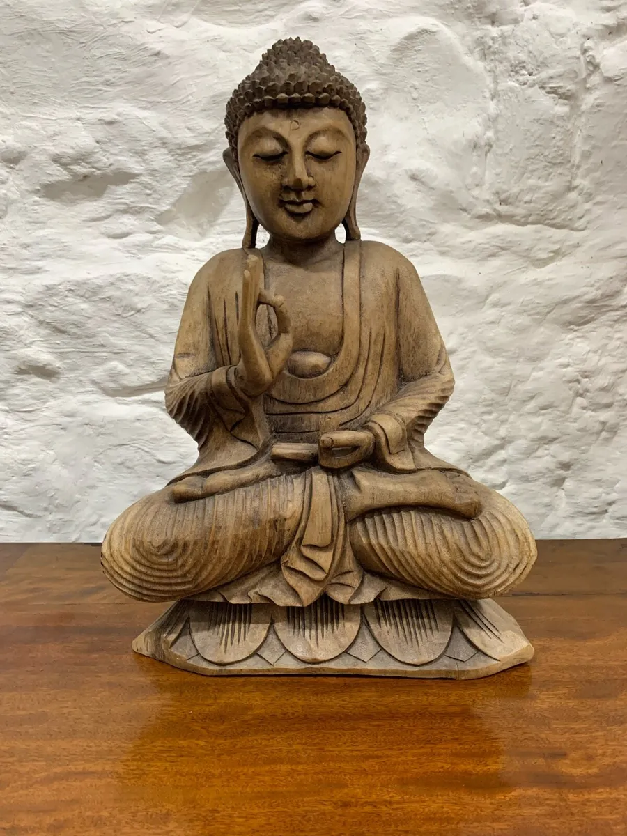 Vintage carved wooden Buddha. - Image 1