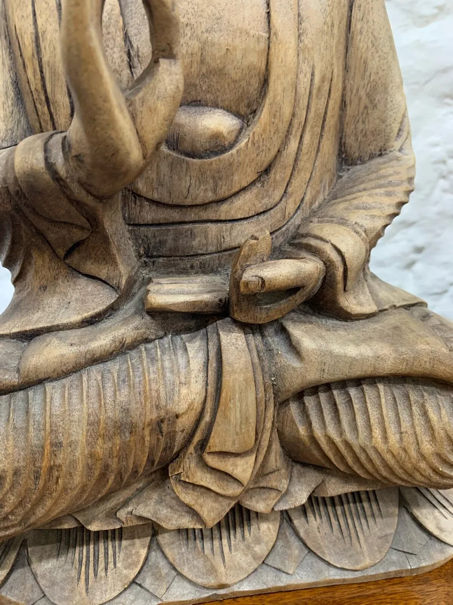Vintage carved wooden Buddha. - Image 3