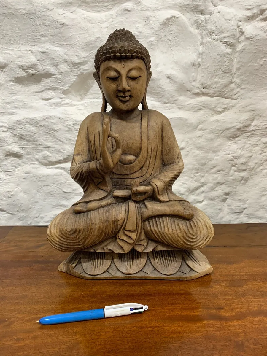 Vintage carved wooden Buddha. - Image 2