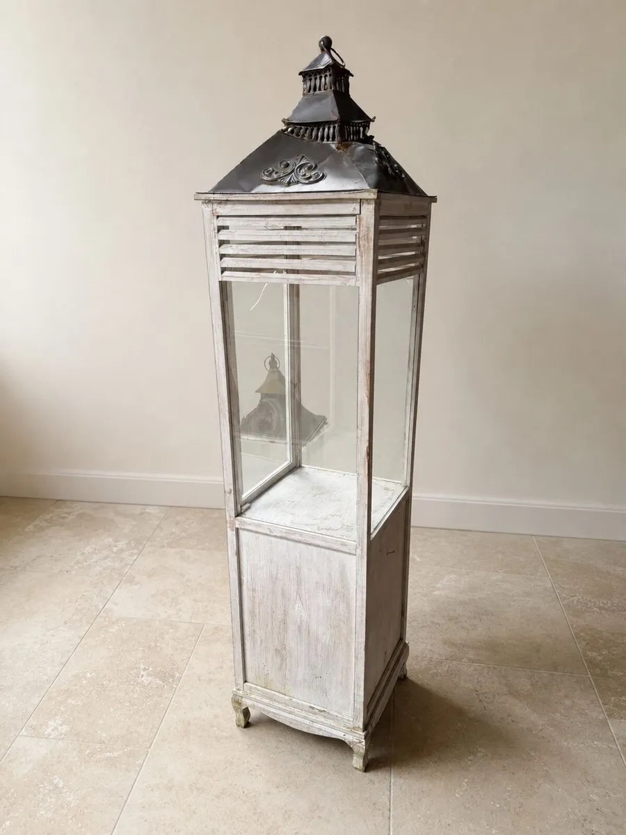 Large Distressed Wood & Metal Floor Lantern