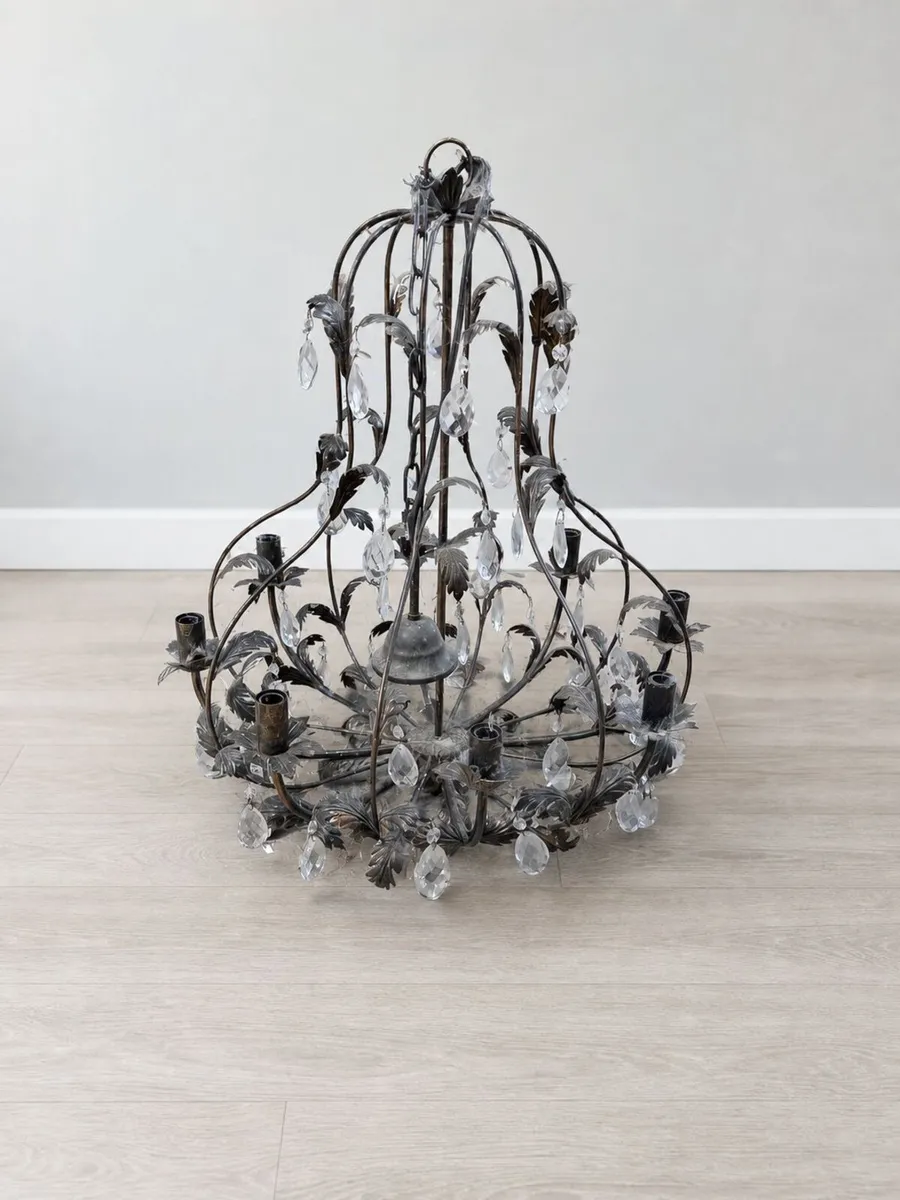 Large Metal Leaf & Crystal Chandelier