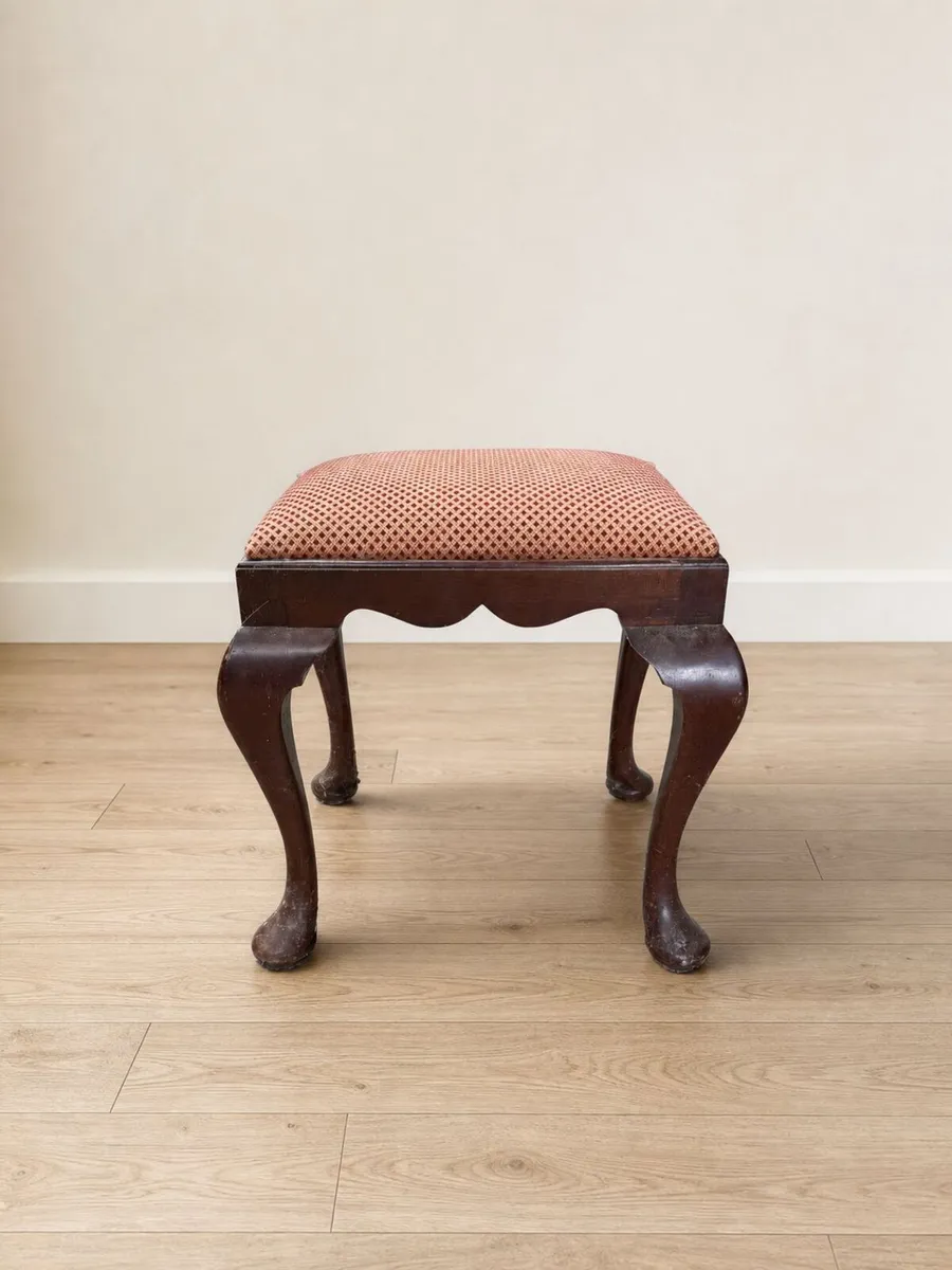 Traditional Dark Wood Upholstered Stool