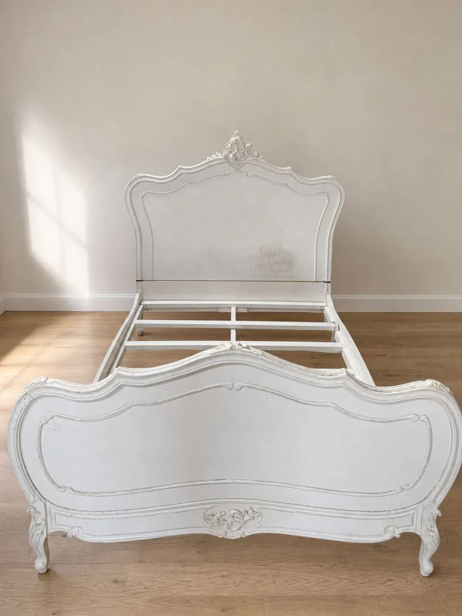 Large Cream French-Style Carved Bed Frame