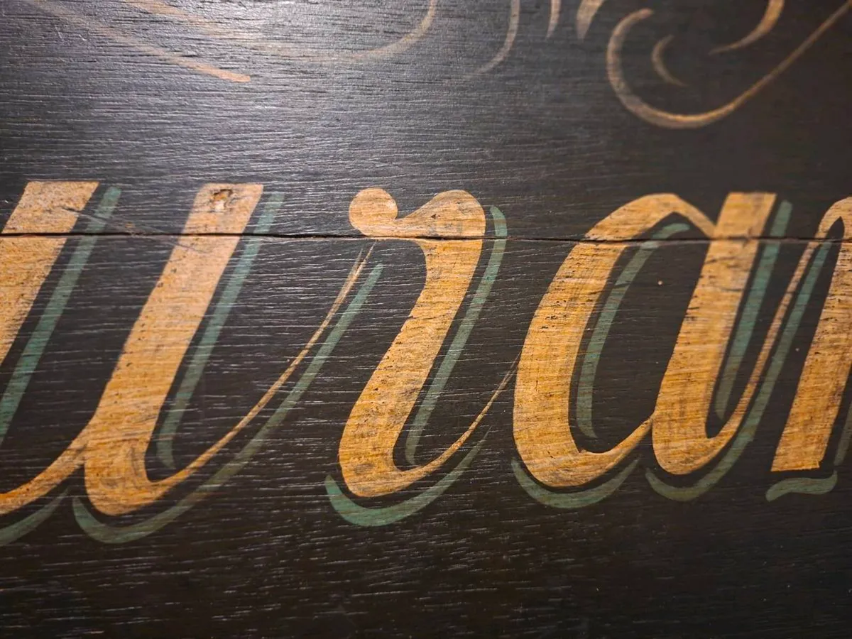 Vintage Hand-Painted Wooden Advertising Sign - Image 3