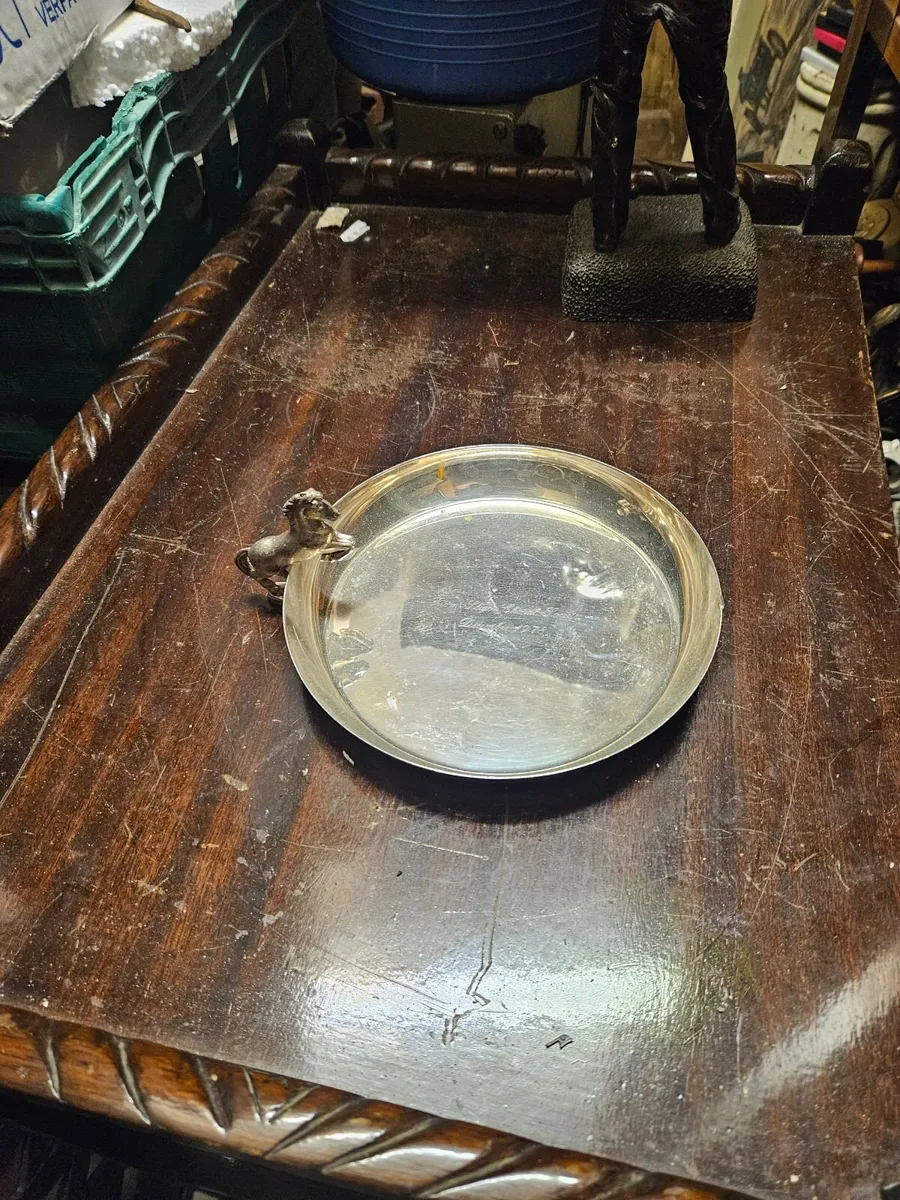 Vintage Silver Plated Dish with Horse - Image 1