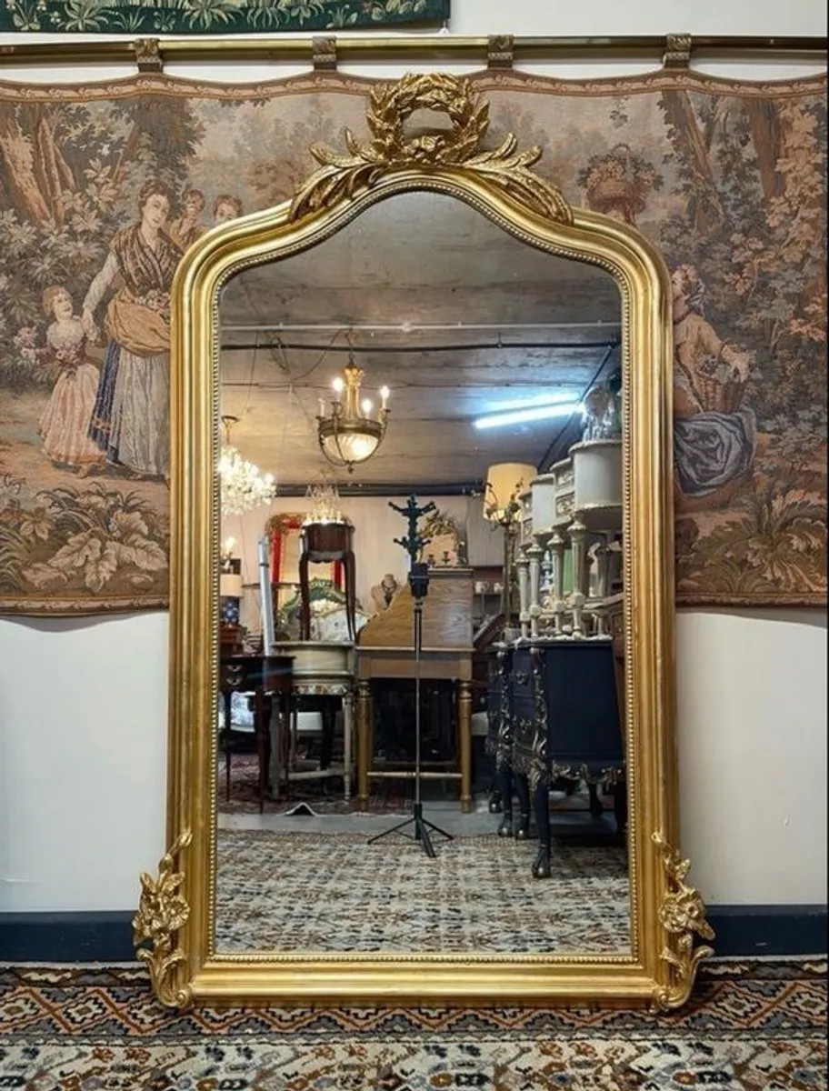 Ornate French-Style Large Gilt Wood Mirror - Image 1