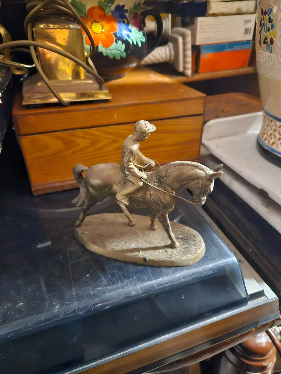 Vintage Brass Jockey on Horse Back - Image 1