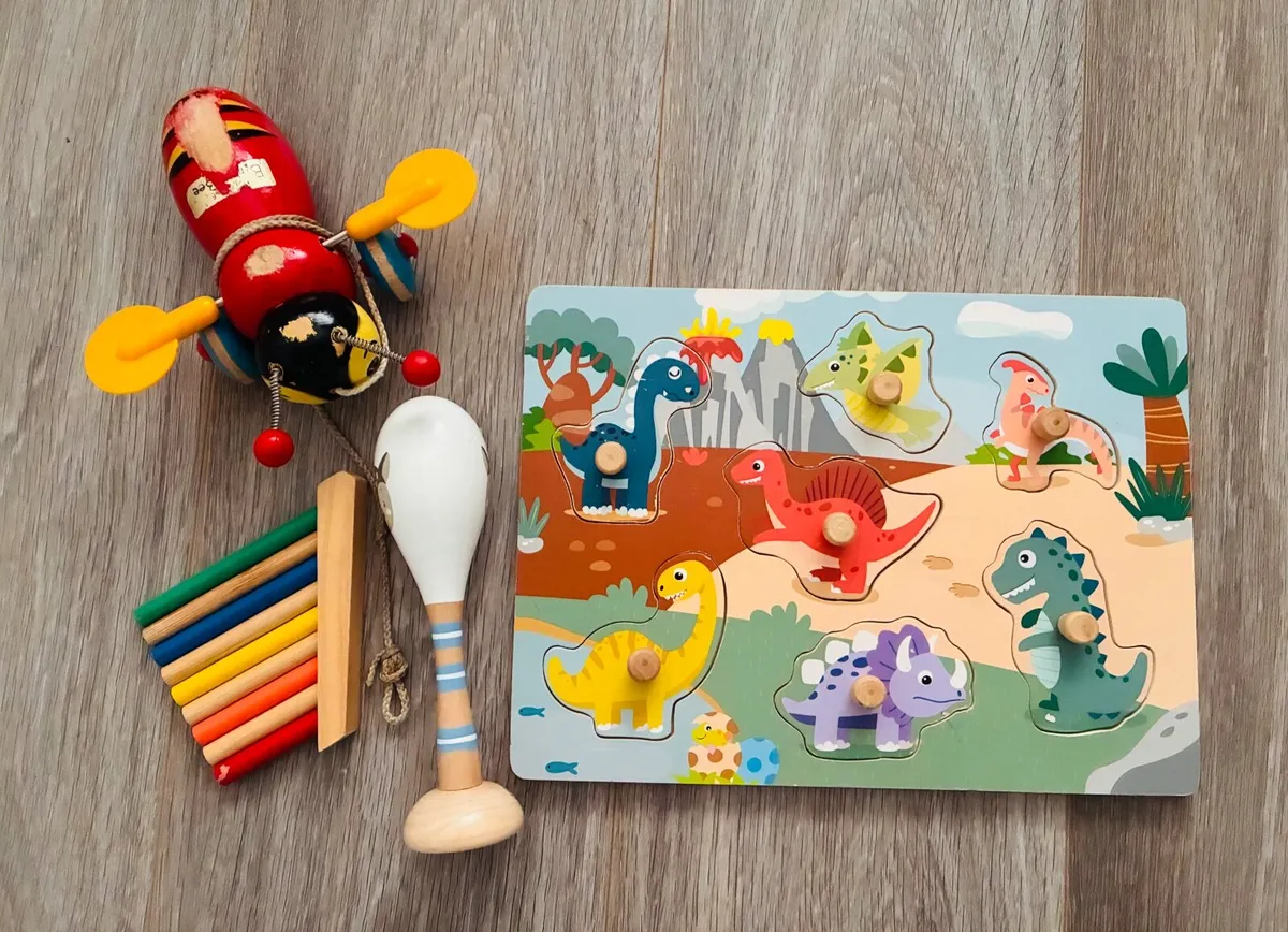 Vintage Wooden & Musical Toddler Toy Bundle – 4 Pi - Image 1