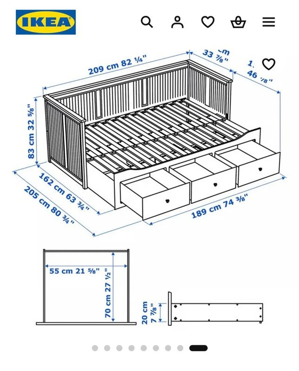 IKEA HEMNES Day-bed frame with 3 drawers (2 mattresses included) - Image 2