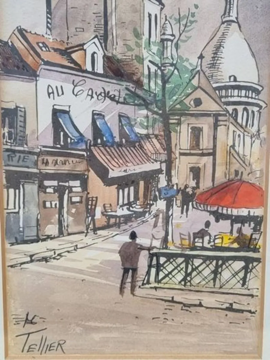 Original watercolor and ink by French artist Louis - Image 2