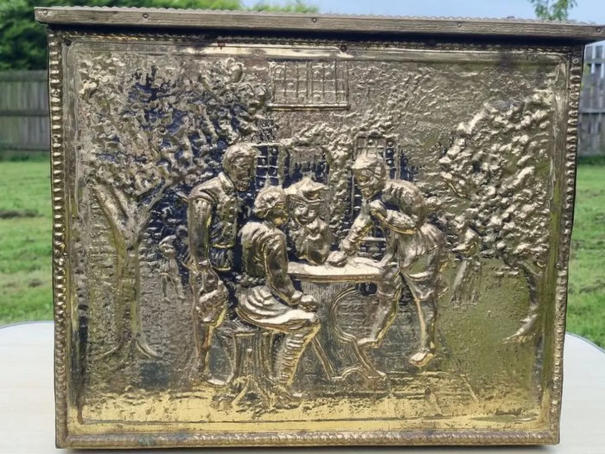Vintage brass fireplace box - Image 1
