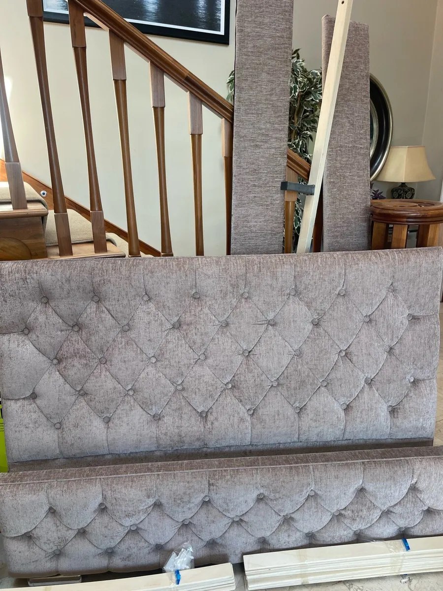 As New - Stunning Beige Fabric King Size Bed - Image 2