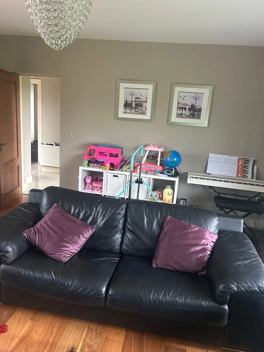 Black Leather Sofa Suite – For Sale - Image 2