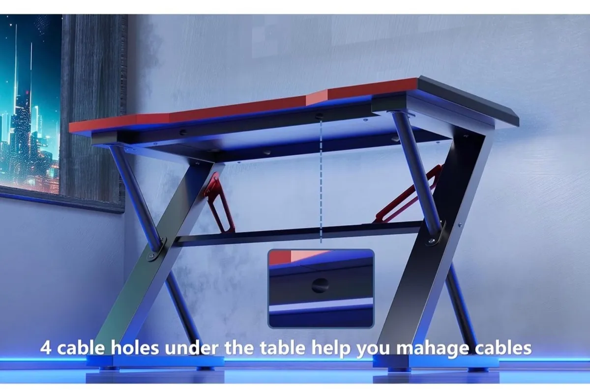 120 x 55 cm Gaming Desk with LED Lights, Gaming Ta - Image 2