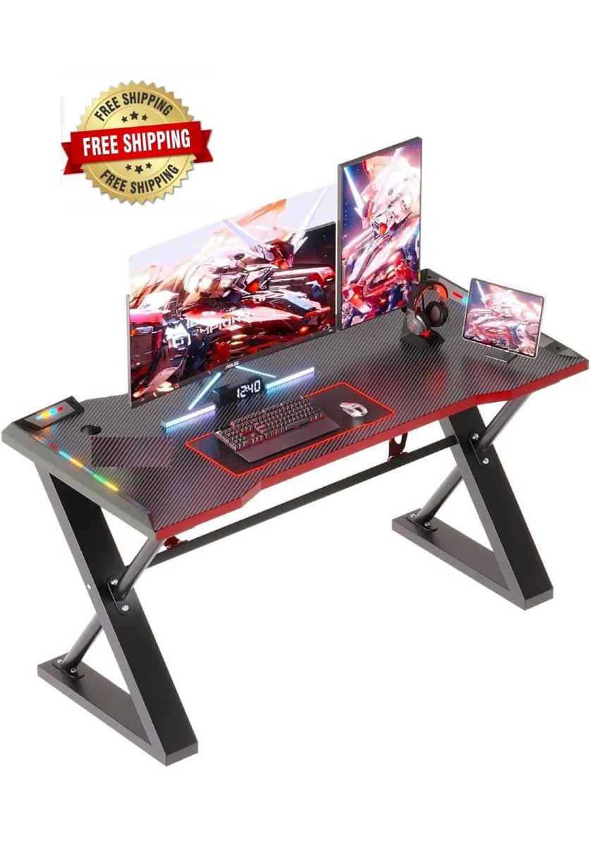 120 x 55 cm Gaming Desk with LED Lights, Gaming Ta - Image 1