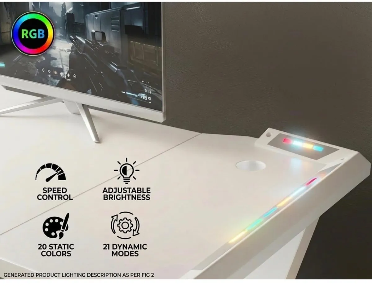 120 x 55 cm Gaming Desk with LED Lights, Gaming Ta - Image 3