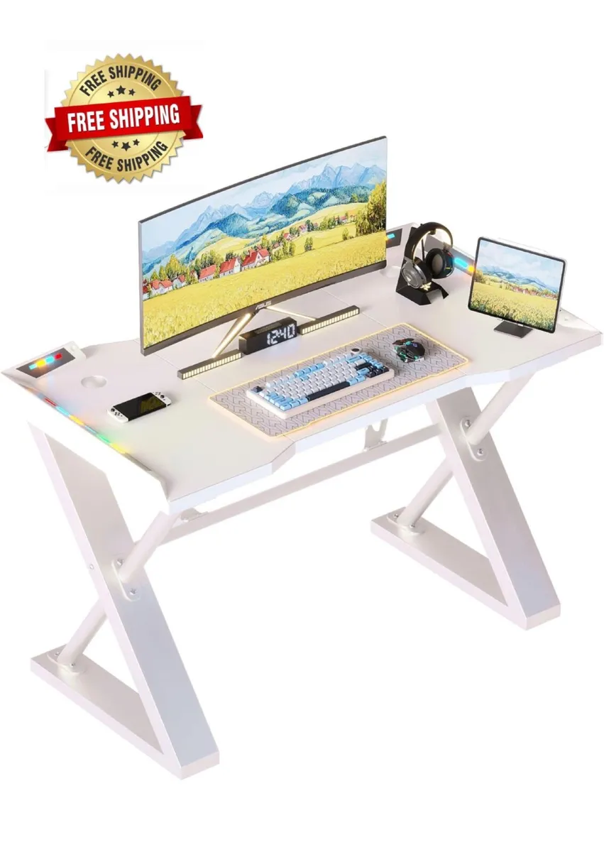120 x 55 cm Gaming Desk with LED Lights, Gaming Ta - Image 1
