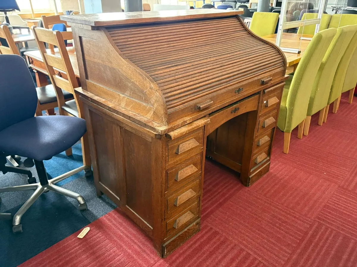 Antique Oak Roll Top Desk - £450+VAT - Image 4